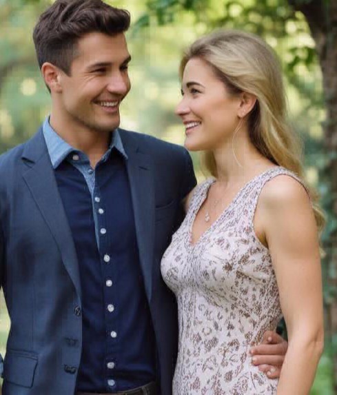 An adult younger man and woman enjoying an elegant conversation together